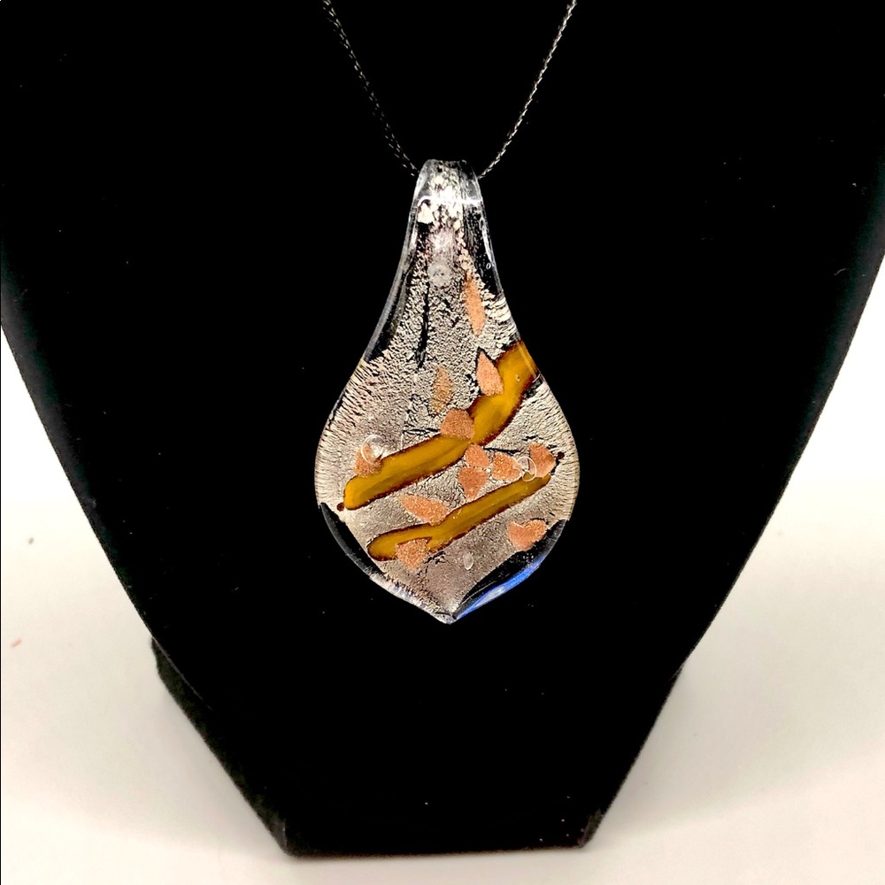 Handmade Leaf-Shaped Glass Art Pendant Necklace